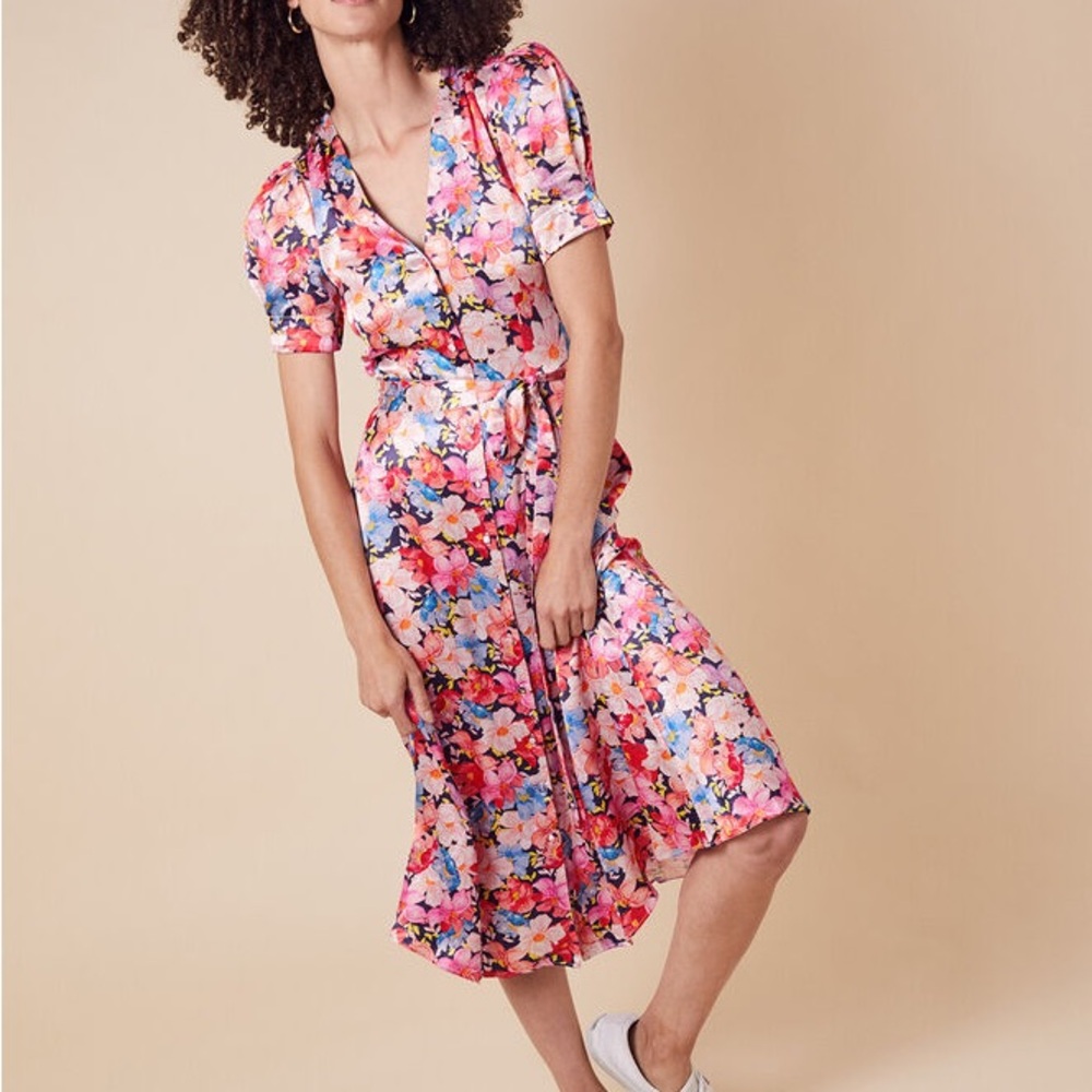 Monsoon UK Floral Colorful Button Down Short Sleeve Midi Dress Size US 8 - Picture 8 of 8